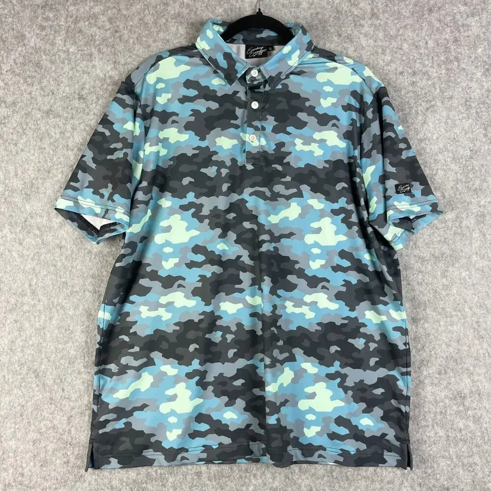 Sunday Swagger Golf Polo Shirt Mens XL Blue Camo Short Sleeve Performance - Picture 2 of 12